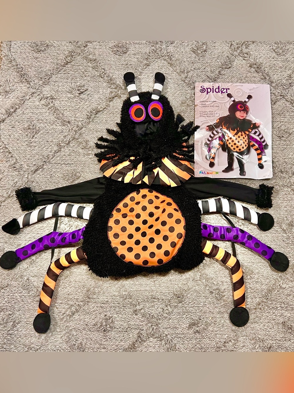 Palamon Spider Halloween Costume Toddler Large 3-4T Black Orange Purple Complete